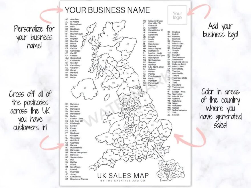 UK Sales Map Business Postcode Sales Map Colour In Map Etsy Sales Tracker Post Code Printable Map For Sales Colouring Sheet Colour In Etsy