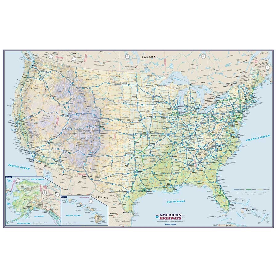 United States American Highways Wall Map By Globe Turner The Map Shop United States American Highways Wall Map By Globe Turner The Map Shop