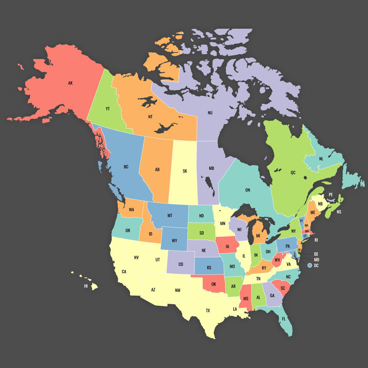 United States And Canada Printable Map