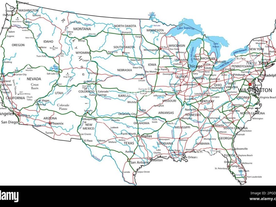United States Of America Road And Highway Map Vector Illustration Stock Vector Image Art Alamy