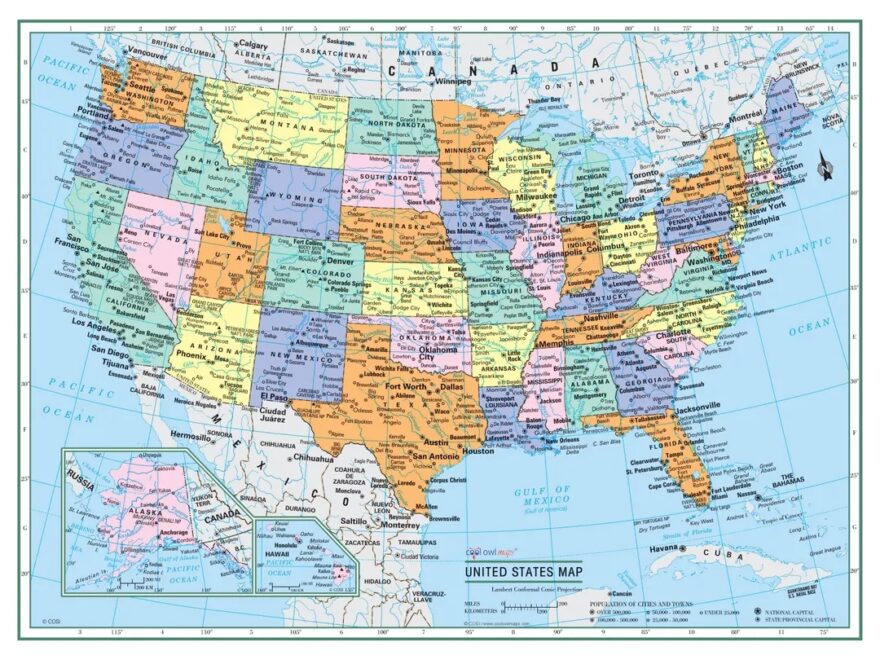UNITED STATES Wall Map USA Poster Large Print Etsy