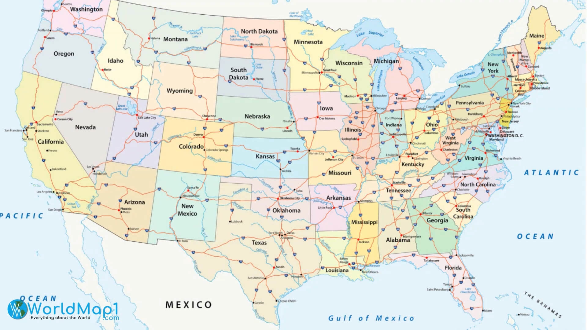US Interstate Highway Map With Major Cities