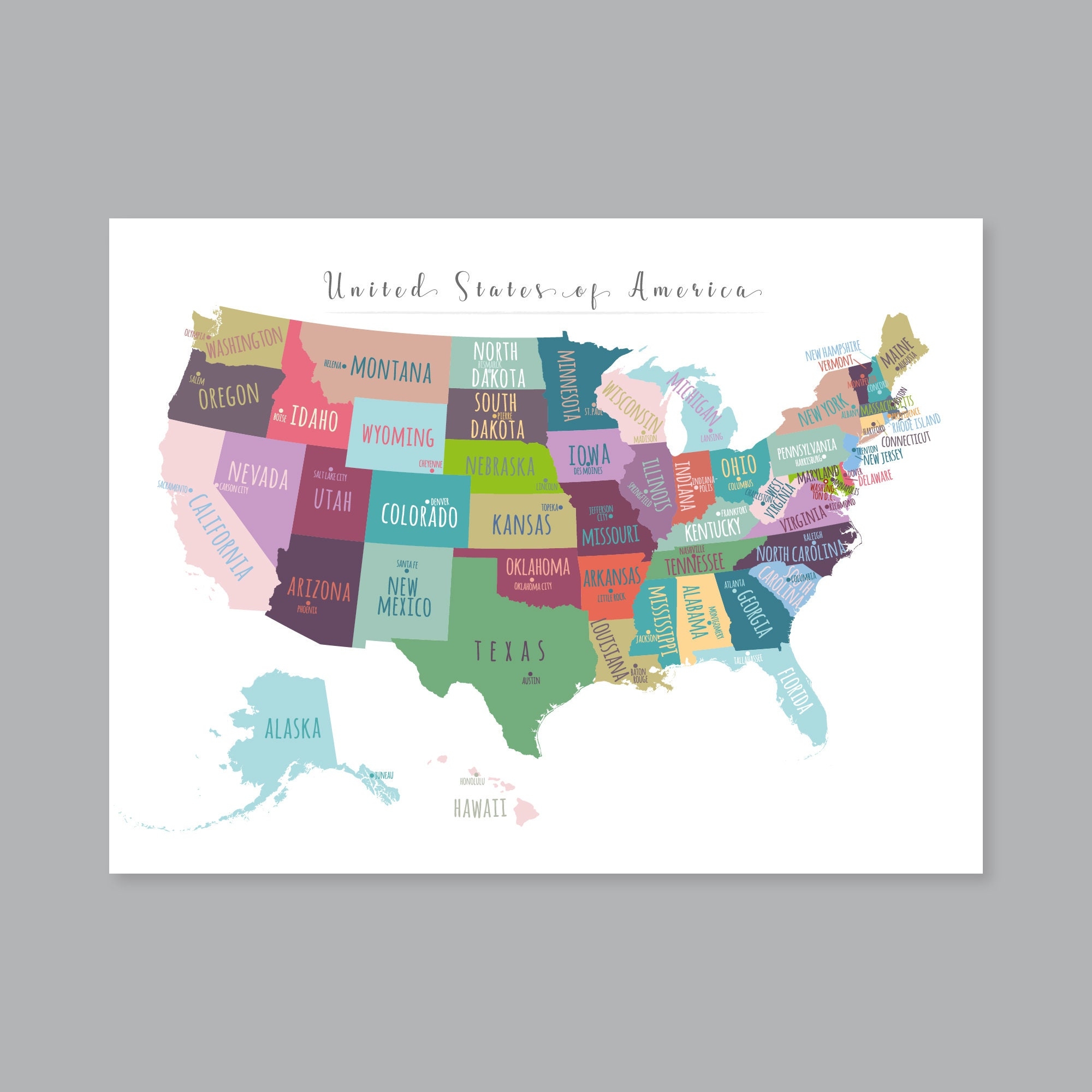 State Capitals Map Printable
