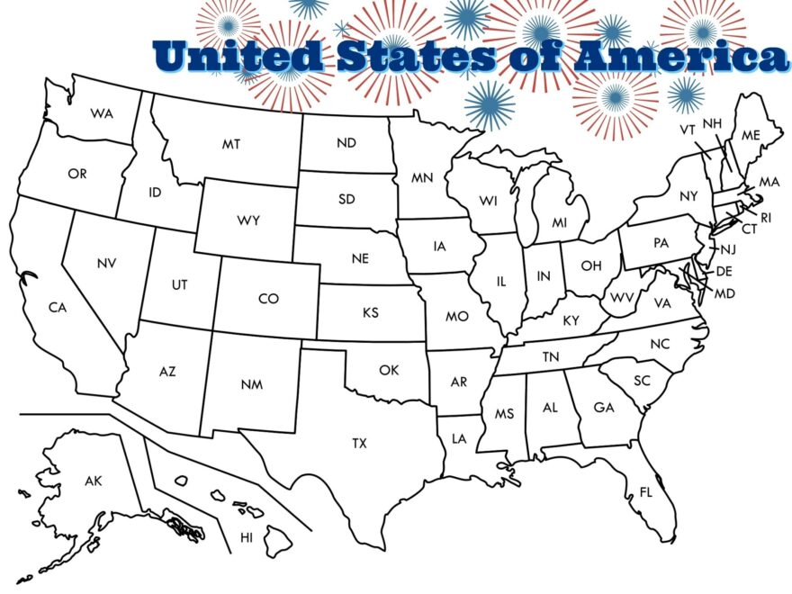 US Maps To Print And Color Includes State Names At Worksheets Library