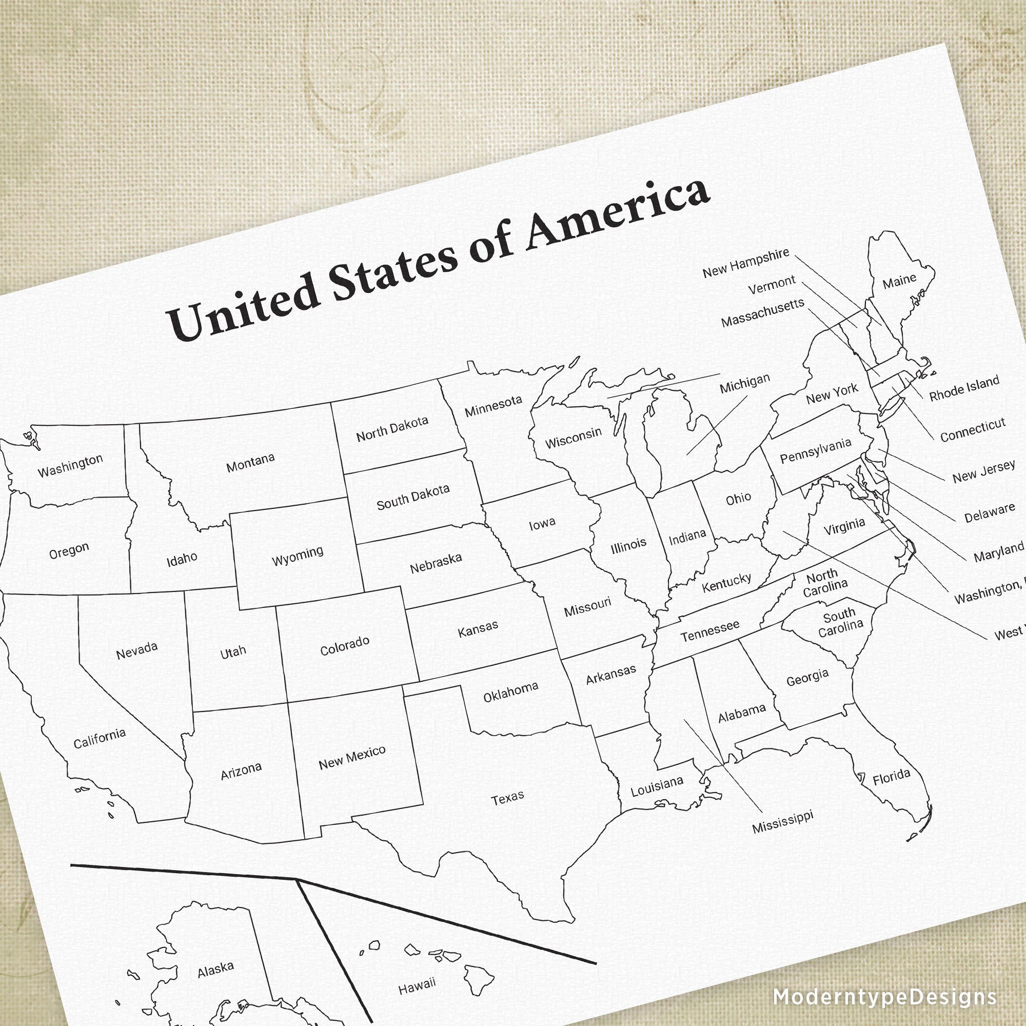Usa Capitals Map Etsy