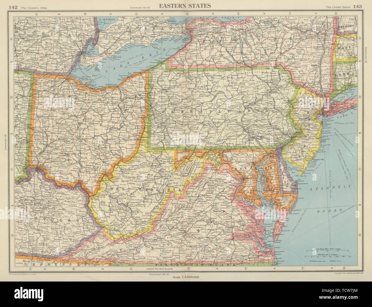 USA EASTERN STATES WV Virginia Pennsylvania MD Delaware New Jersey Ohio 1947 Map Stock Photo Alamy