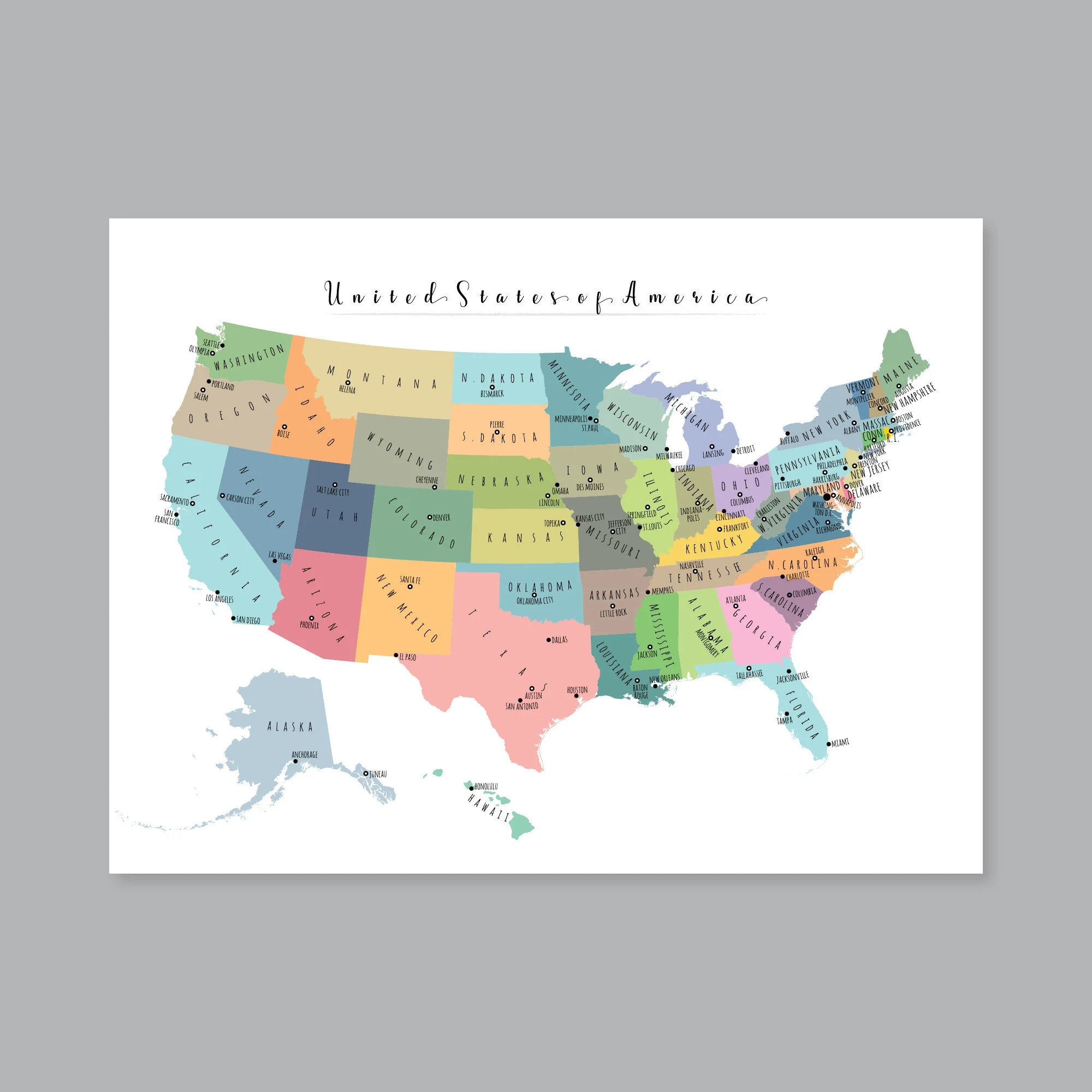 USA Map PRINTABLE US Map Large Us Map Map Of United States Kid Nursery Modern Home Decor P365 Etsy