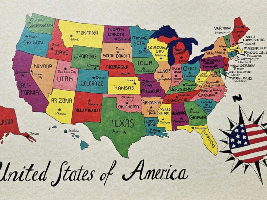 USA Map With Capitals Etsy