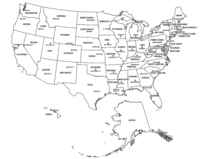 Usa Map With State Names And Cities