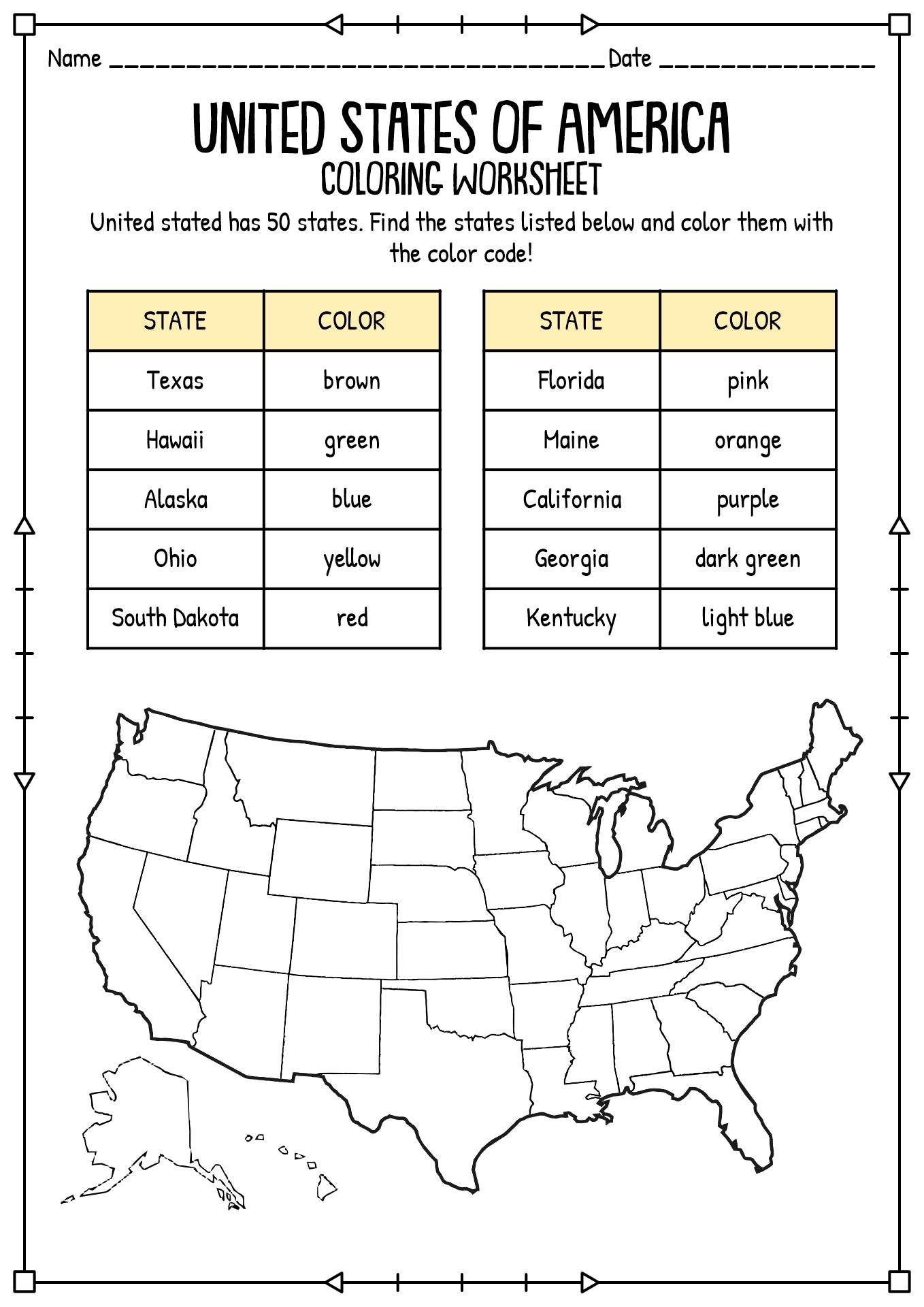 Free Printable Usa Map Worksheet