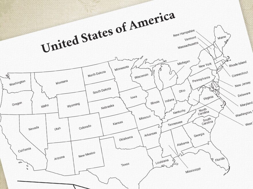 USA Printable Map United States Of America Worksheets Library