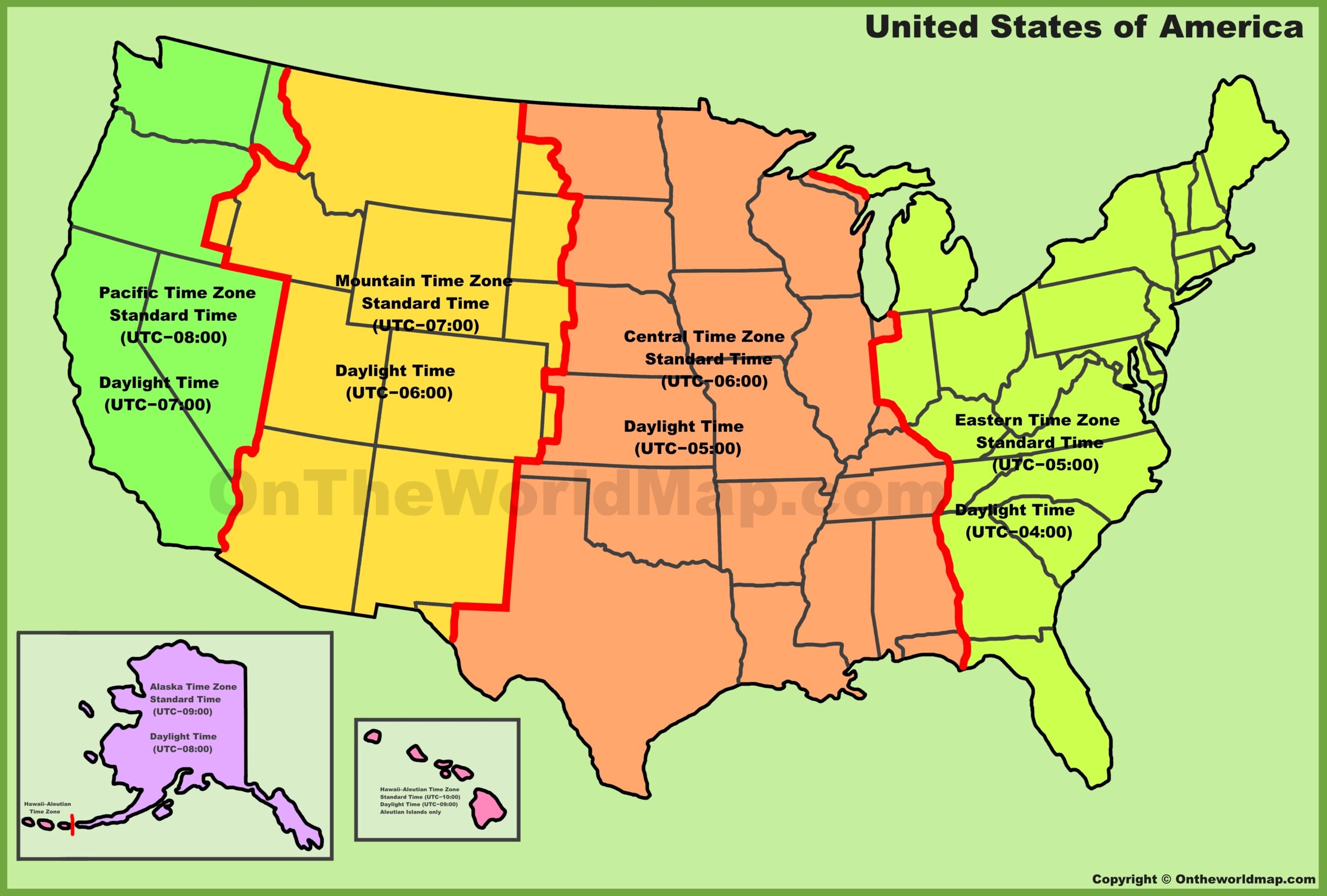 USA Time Zone Map Ontheworldmap