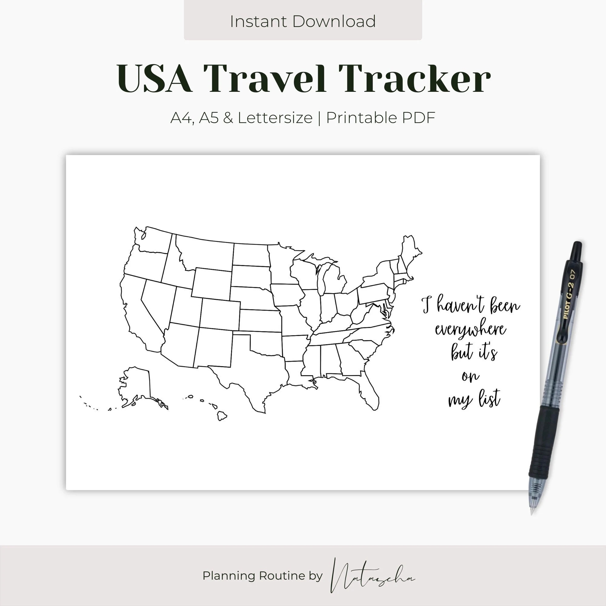 USA Travel Tracker Printable Map Of United States Of America USA Map Template State Tracker Bullet Journal Planner Instant Download Etsy