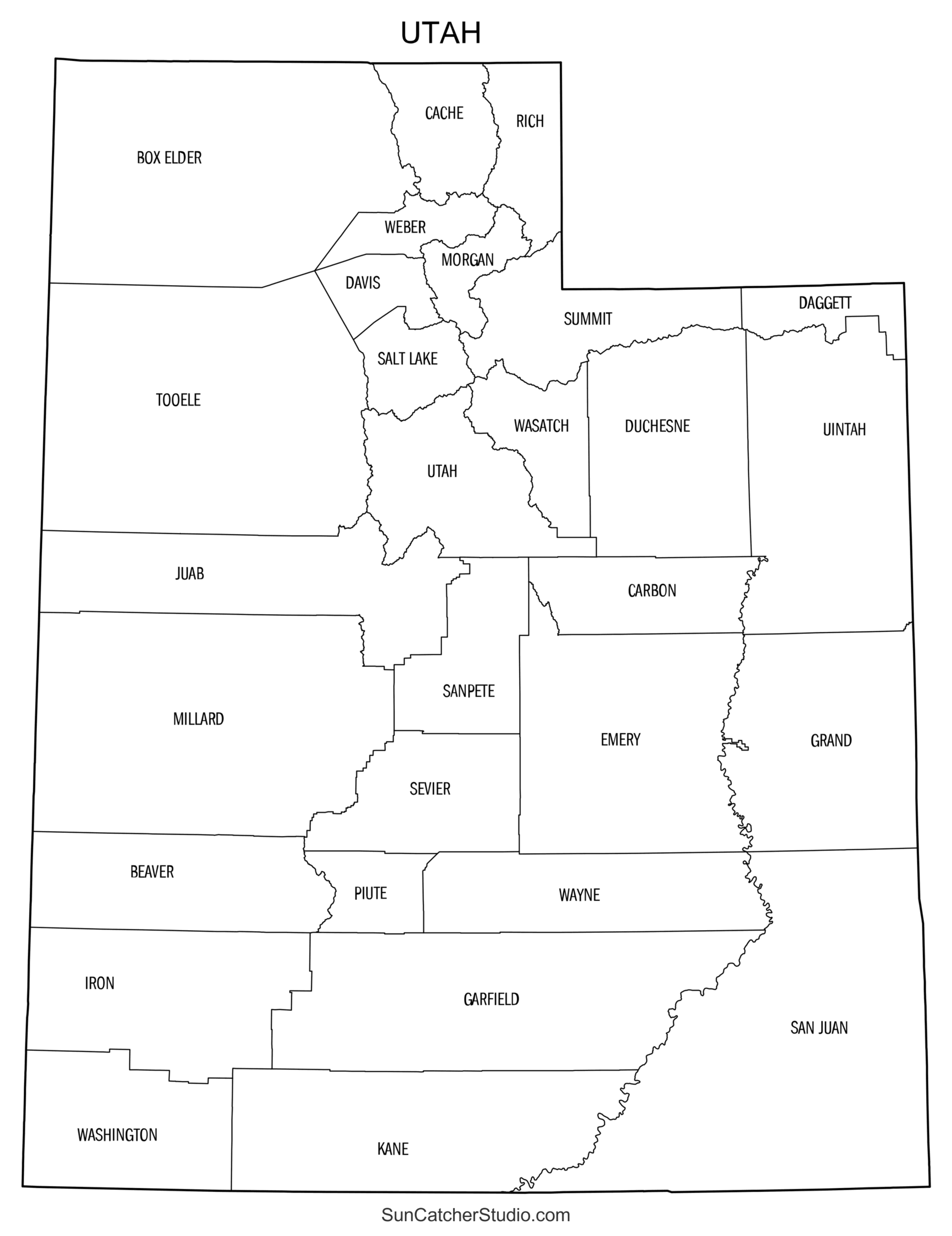 Utah County Map Printable State Map With County Lines Free Printables Monograms Design Tools Patterns DIY Projects