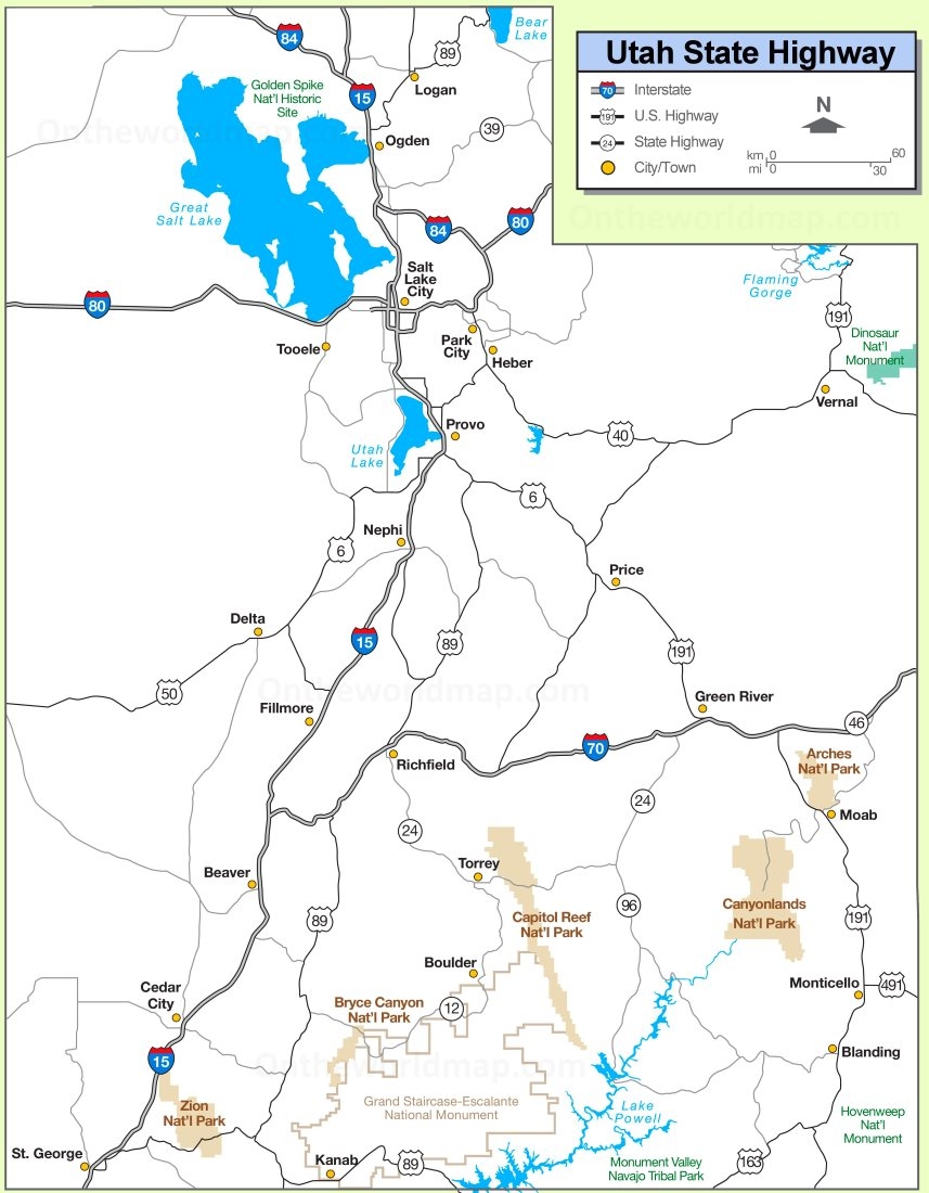 Utah Highway Map Ontheworldmap