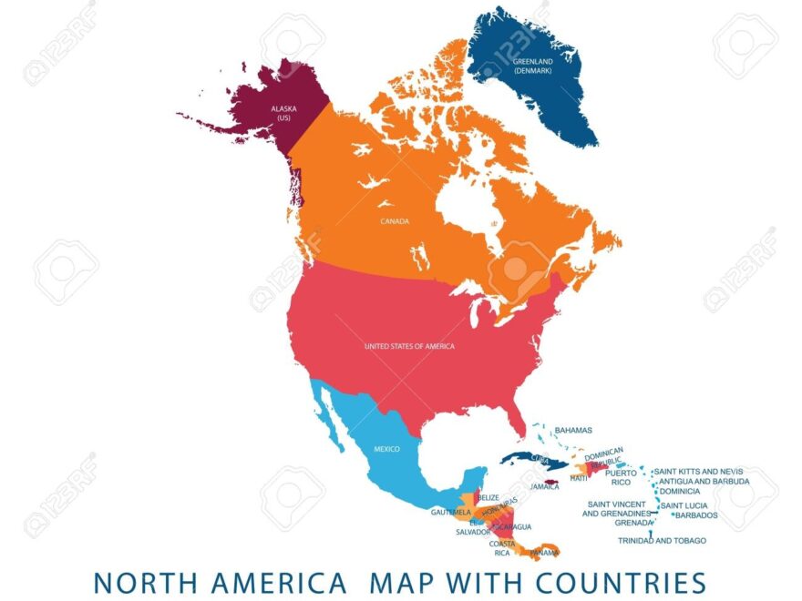 Vector Illustration Design Of Continent North America Map With Countries Name And Border for Website template wallpaper brochure leaflet flyer banner presentation projects Royalty Free SVG Cliparts Vectors And Stock Illustration Image 149906669