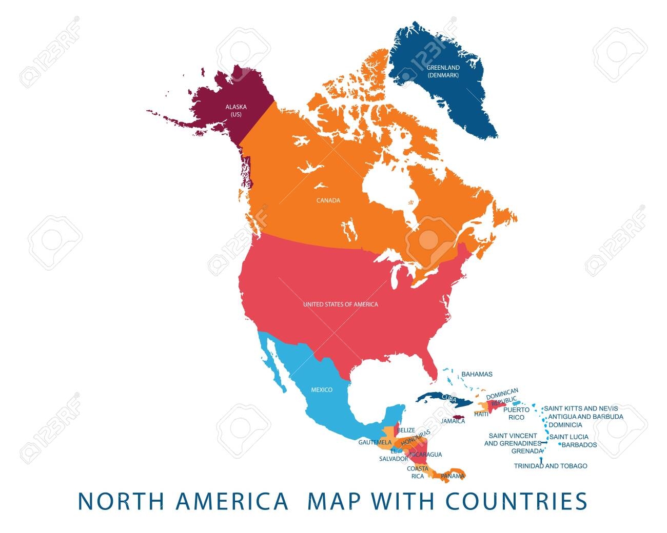 Vector Illustration Design Of Continent North America Map With Countries Name And Border for Website template wallpaper brochure leaflet flyer banner presentation projects Royalty Free SVG Cliparts Vectors And Stock Illustration Image 149906669 