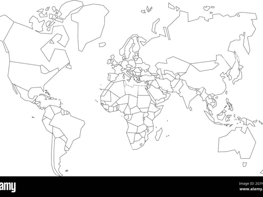 Vector Map Of The World To Study Colorless With Outline Black And White Stock Vector Image Art Alamy