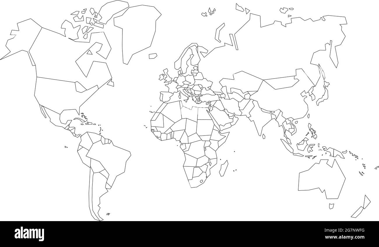 Vector Map Of The World To Study Colorless With Outline Black And White Stock Vector Image Art Alamy