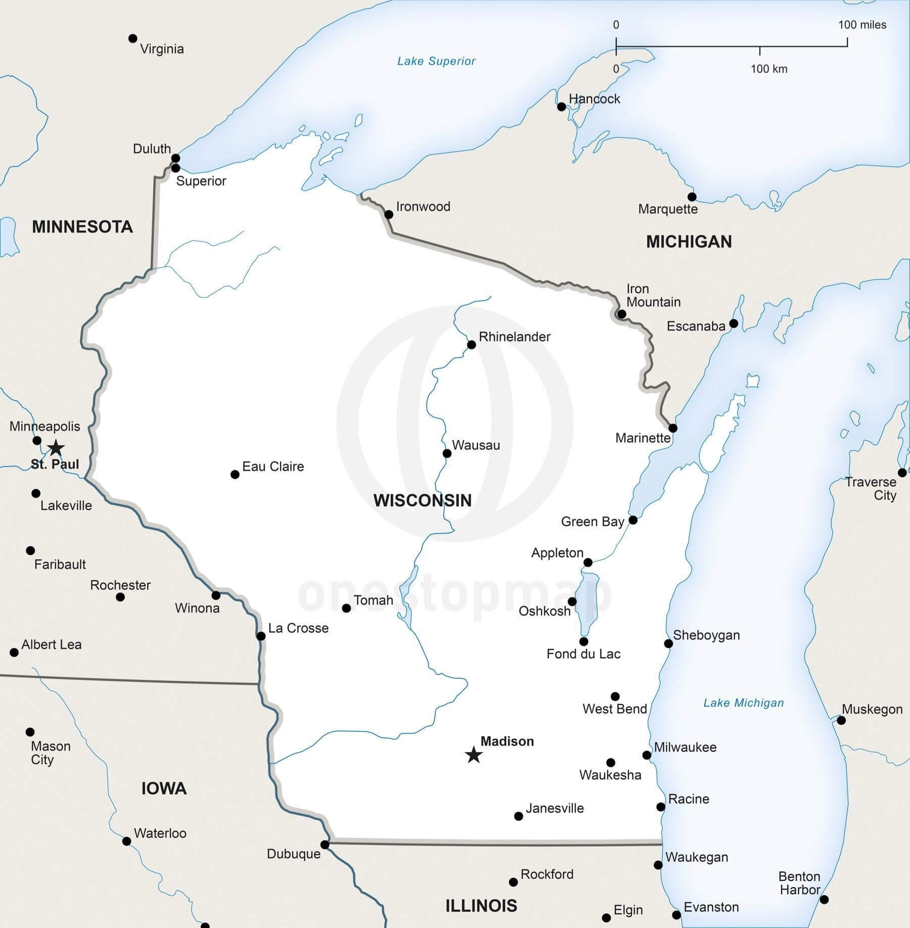 Printable Map Of Wisconsin