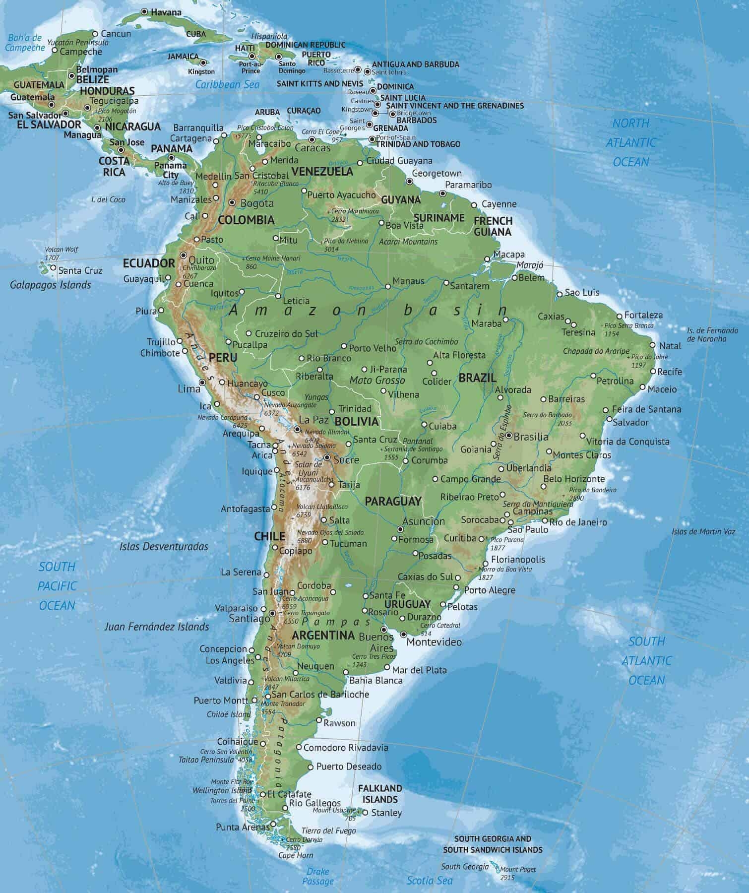 Printable Map Of South America Continent