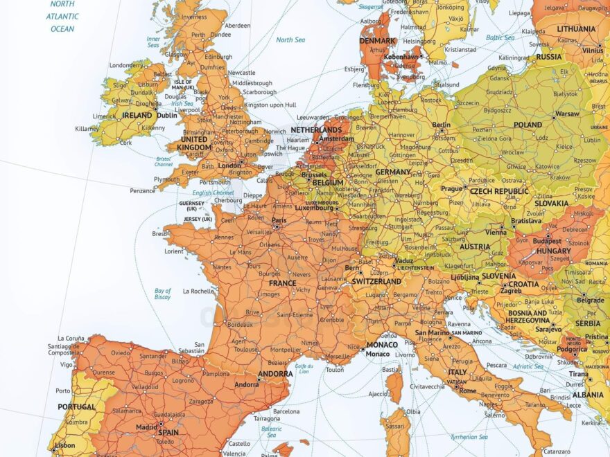 Vector Map Western Europe Roads Ferries One Stop Map