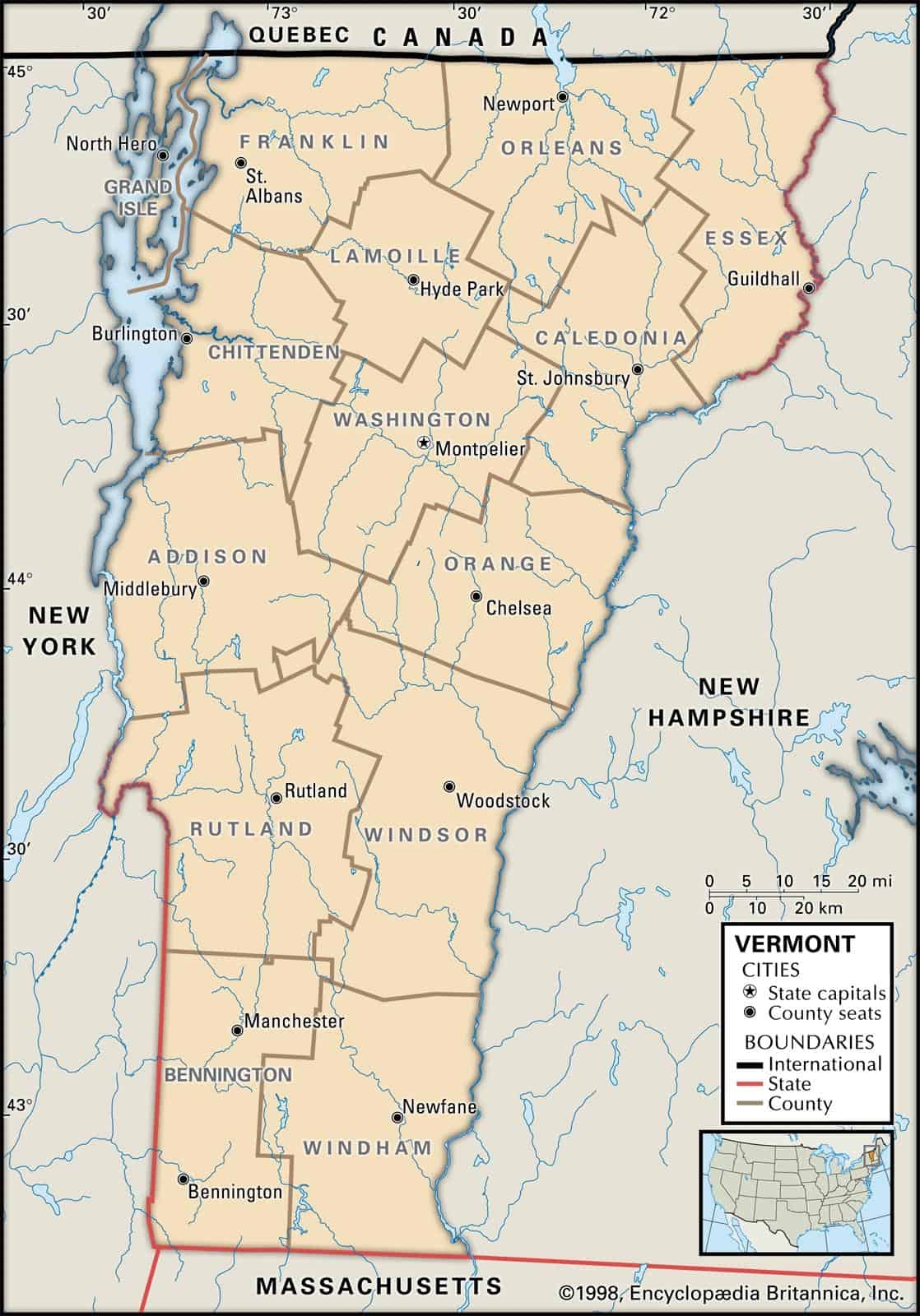 Vermont County Map Printable