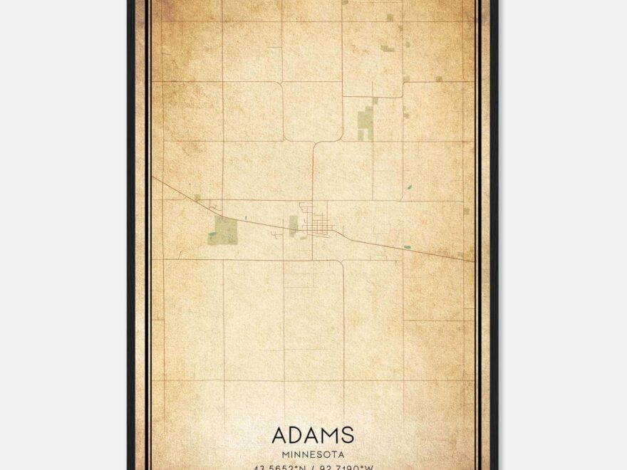 Vintage Adams Minnesota Map Poster Adams MN City Road Wall Art Print Custom Maps Posters