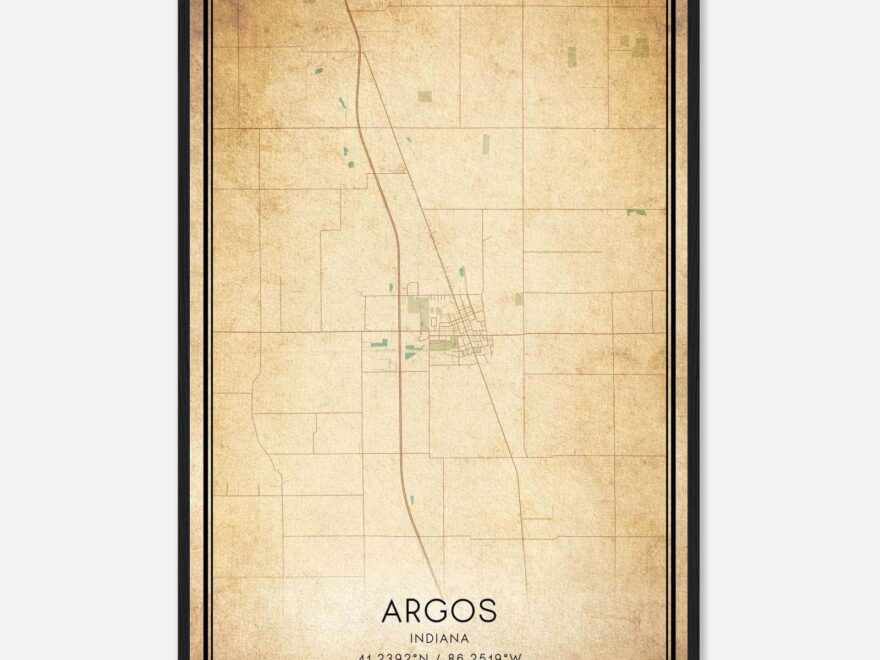 Vintage Argos Indiana Map Poster Argos IN City Road Wall Art Print Custom Maps Posters