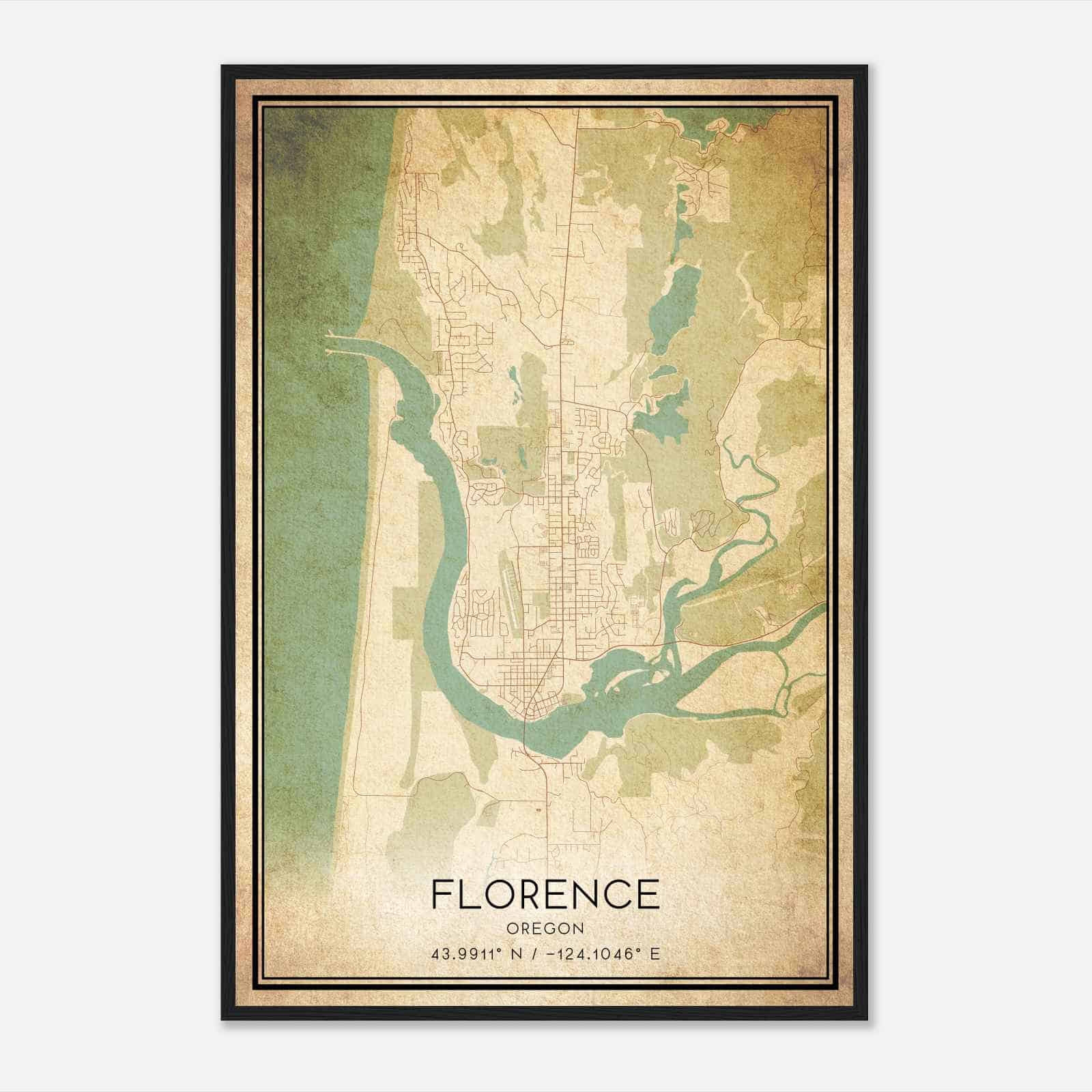 Vintage Florence Oregon Map Poster Modern Home Decor Wall Art Print Custom Maps Posters