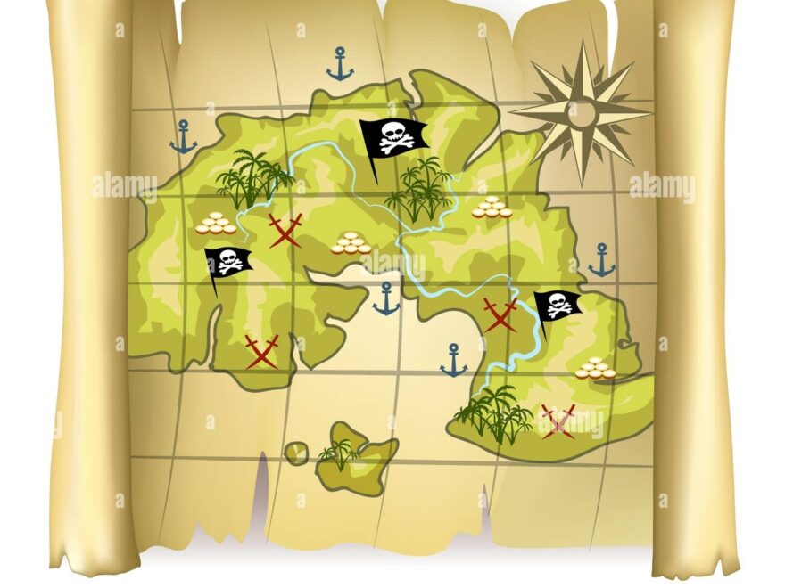 Vintage Pirate Map Or Treasure Map With Island And Wind Rose Stock Worksheets Library