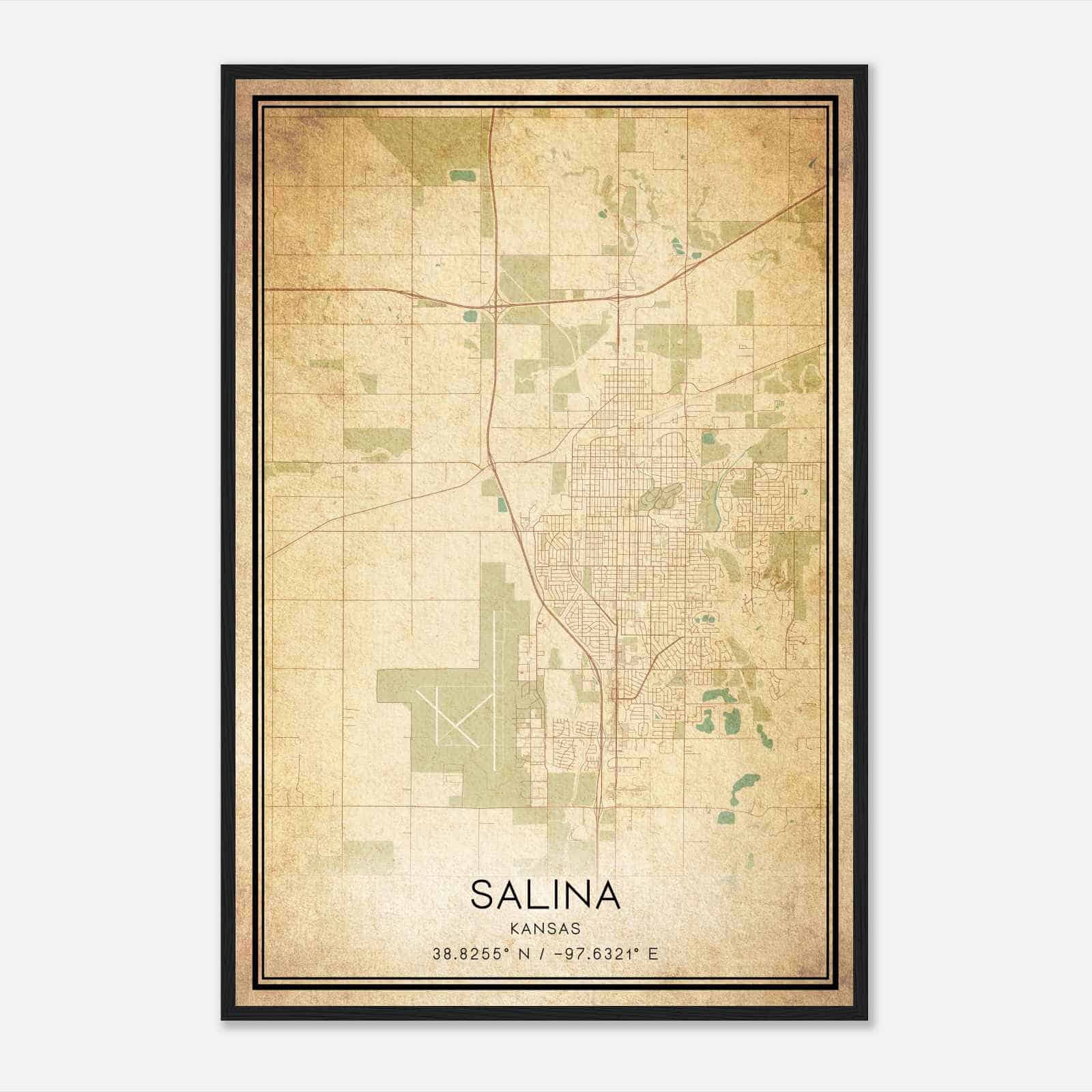 Vintage Salina Kansas Map Poster Modern Home Decor Wall Art Print Custom Maps Posters