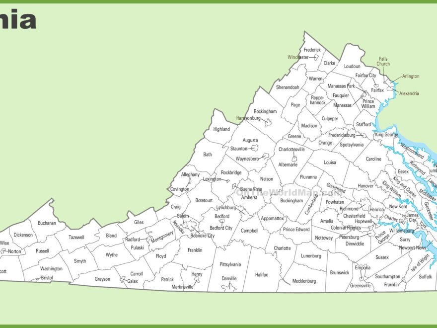 Virginia County Map Ontheworldmap