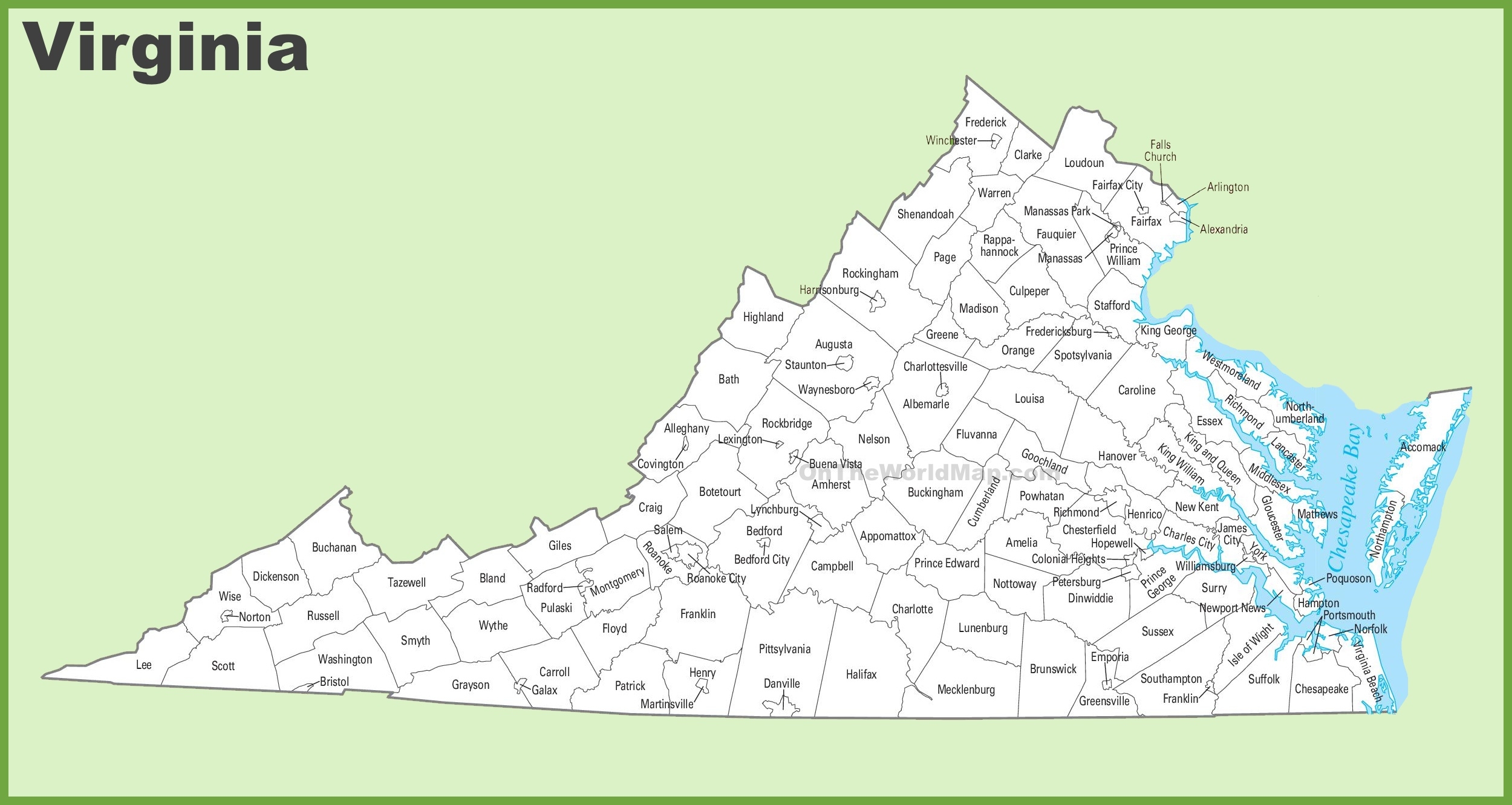 Virginia County Map Ontheworldmap