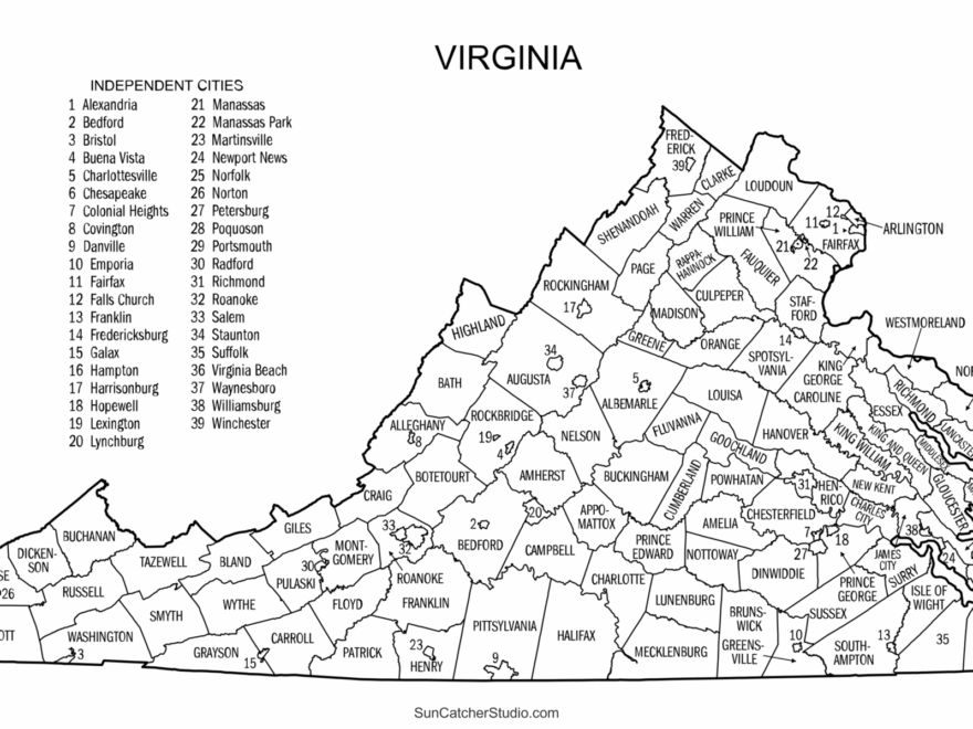 Virginia County Map Printable State Map With County Lines Free Printables Monograms Design Tools Patterns DIY Projects