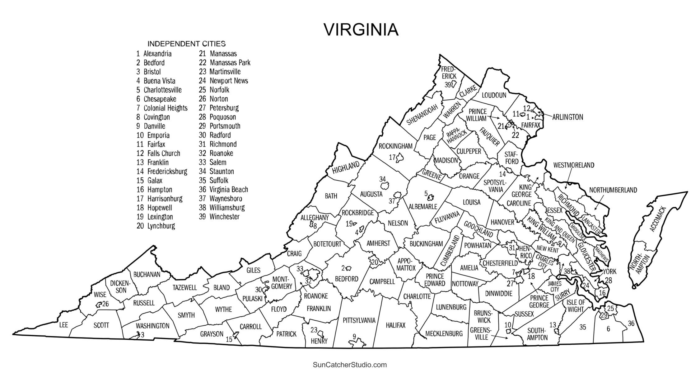 Virginia County Map Printable State Map With County Lines Free Printables Monograms Design Tools Patterns DIY Projects