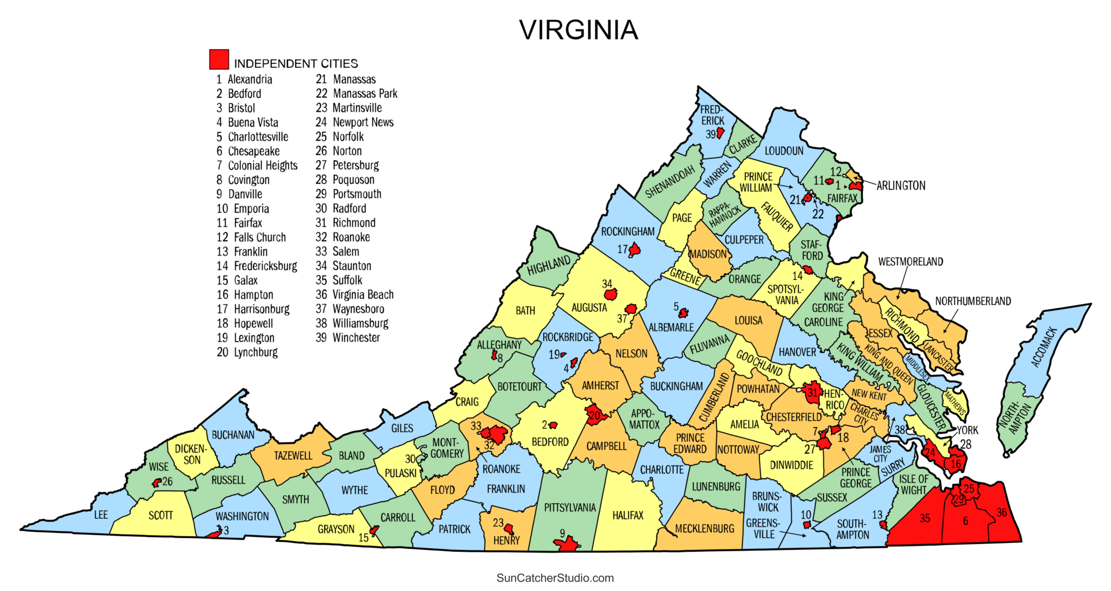 Free Printable Virginia State Map