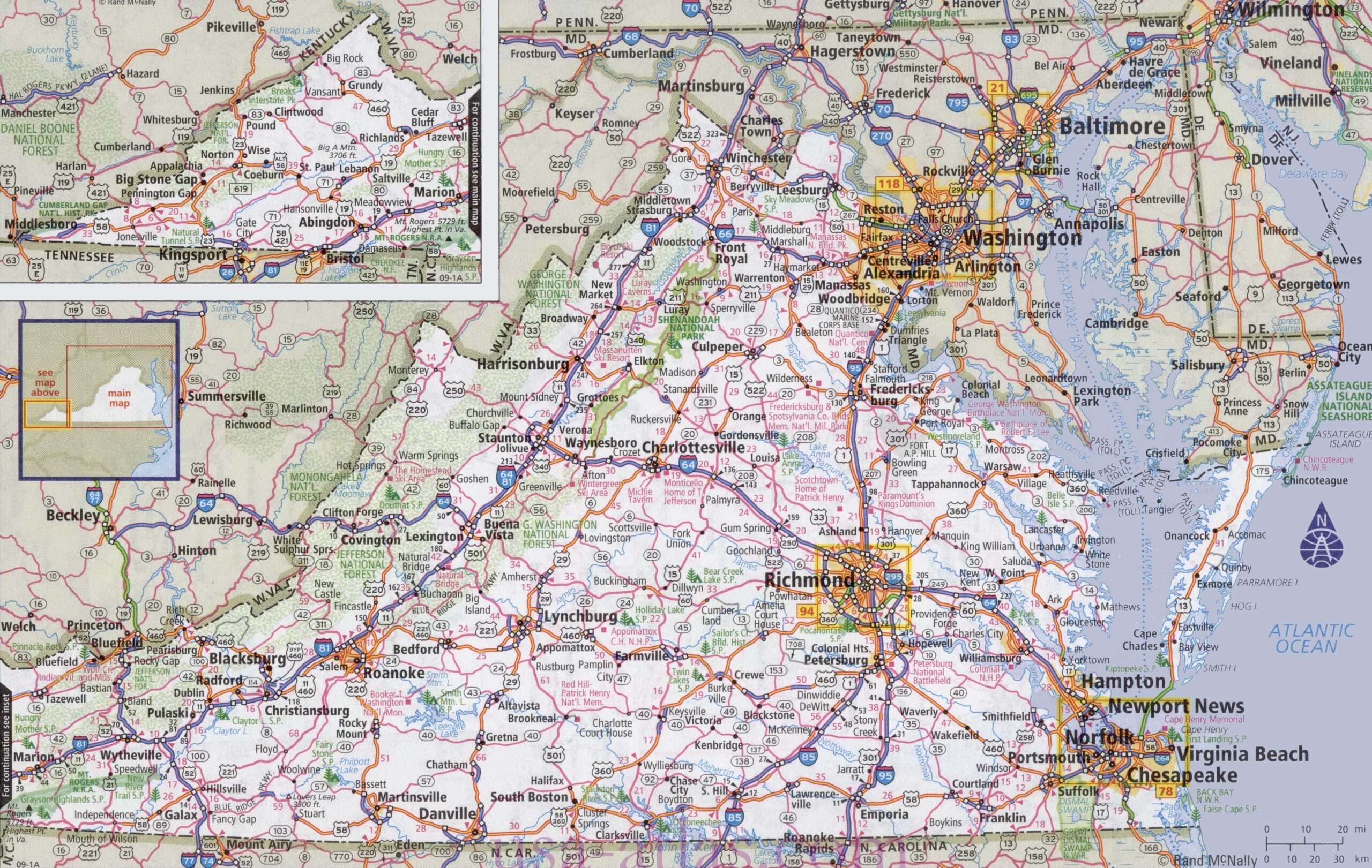 Free Printable Virginia Road Map