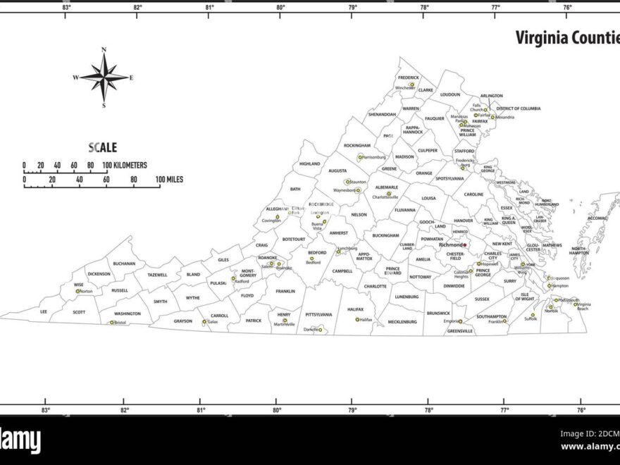 Virginia State Outline Administrative And Political Vector Map In Black And White Stock Vector Image Art Alamy