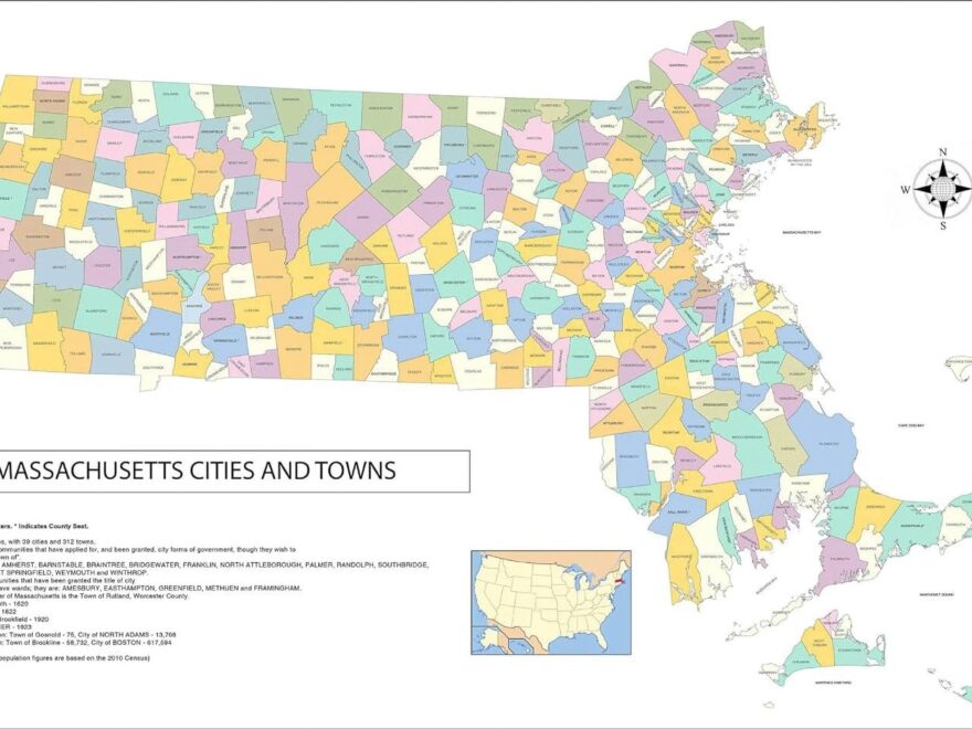 Wall Art Impressions 36x24in Map Of Massachusetts Cities Towns And County Seats Photo Paper Walmart