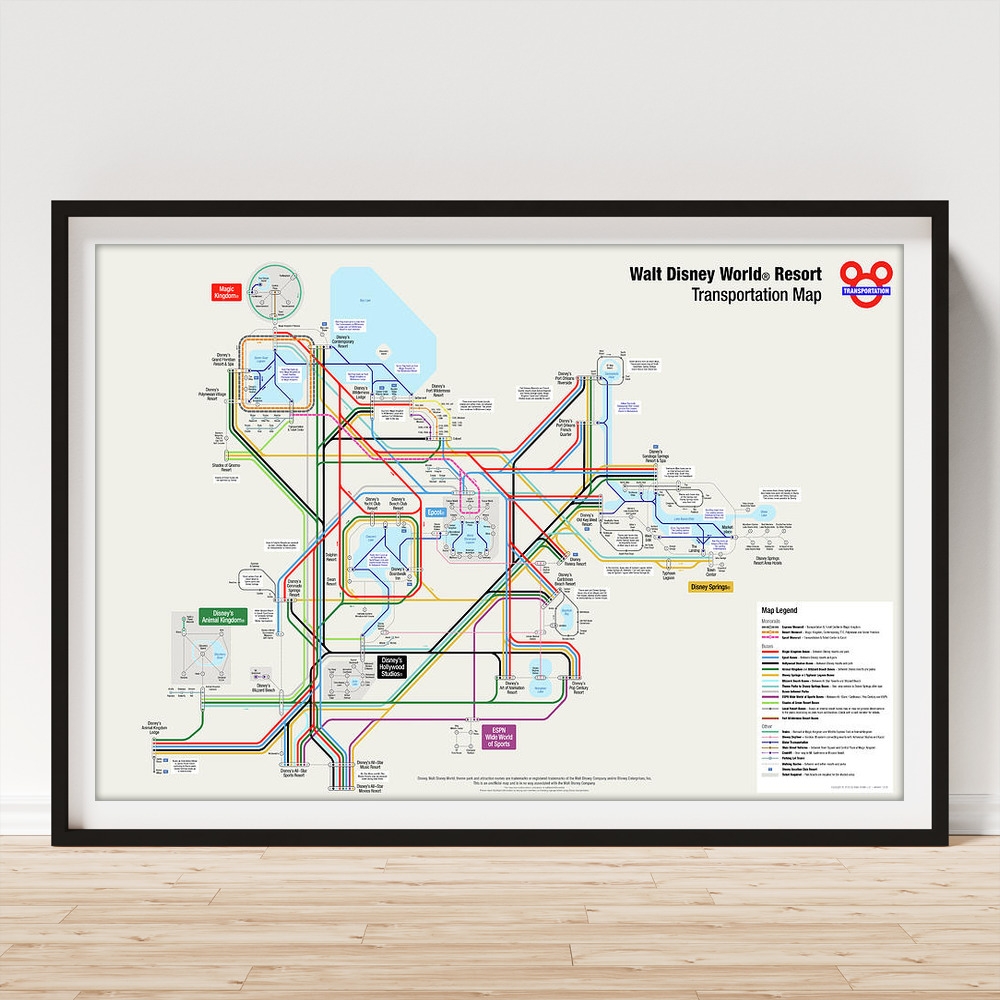 Walt Disney World Resort Transportation Map Framed Print By Arthur De Wolf Worksheets Library