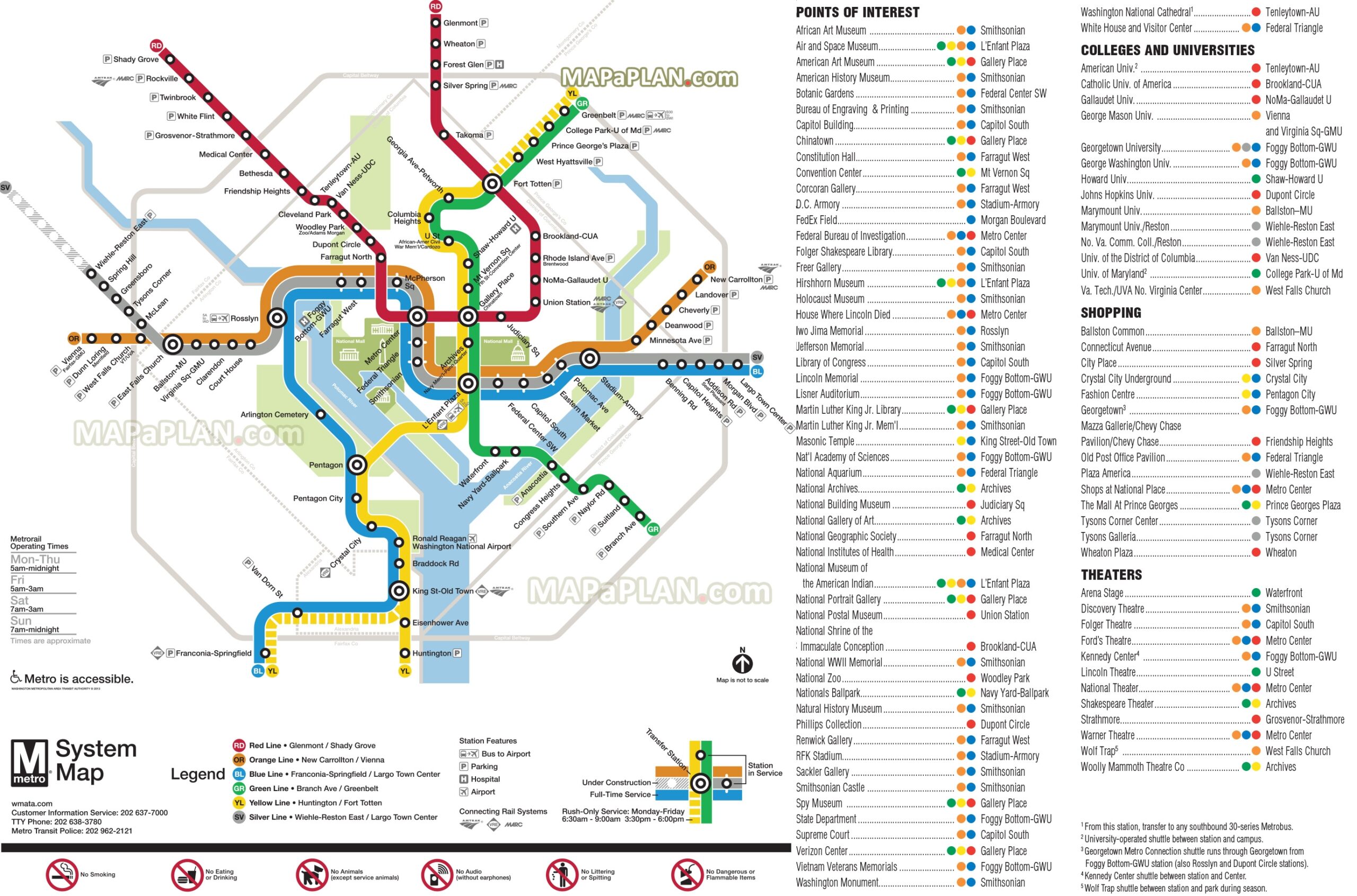 Washington DC Large Scale Map Metrorail Metro Lines Transit subway Underground Tube Diagram Showing Railway Train Union Station Shopping Malls