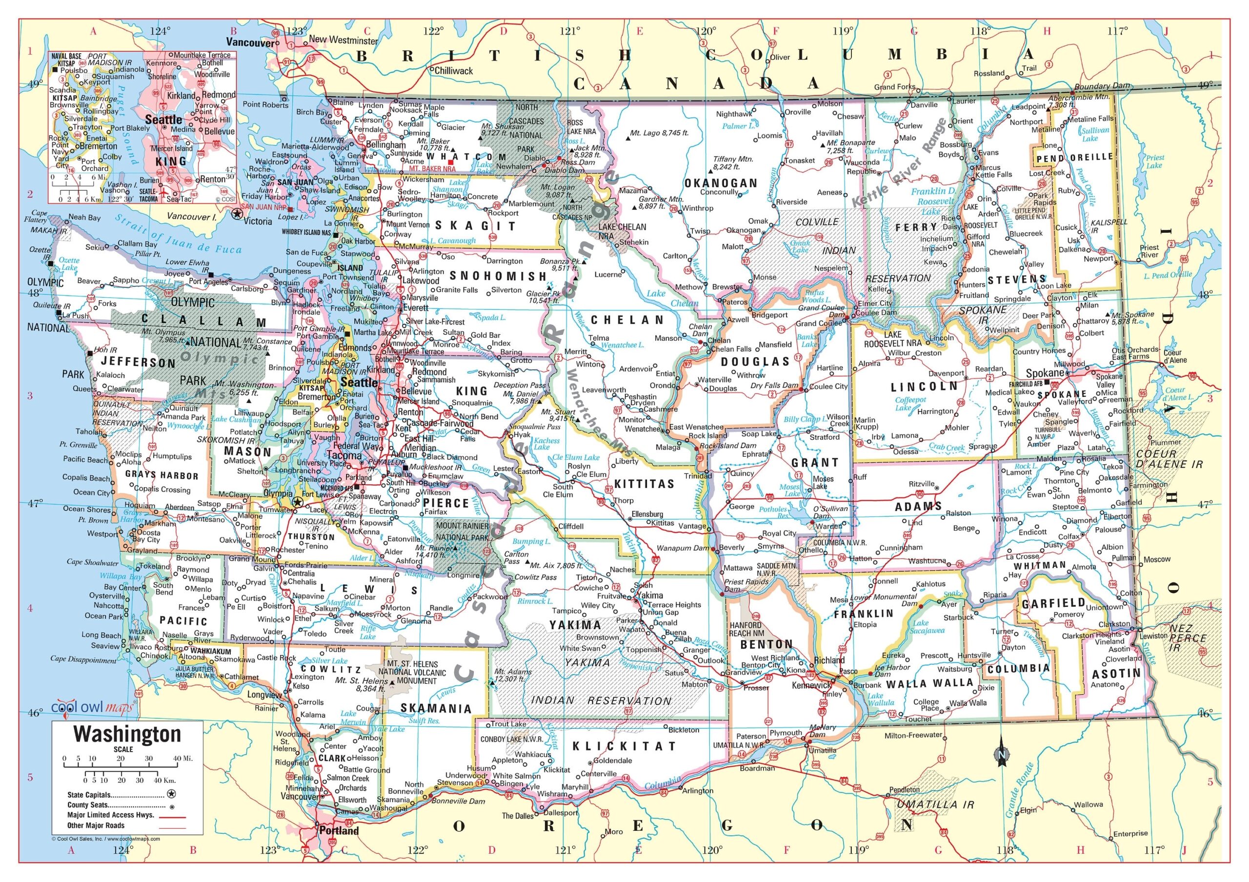 Washington State Map Large Print Political Poster Etsy