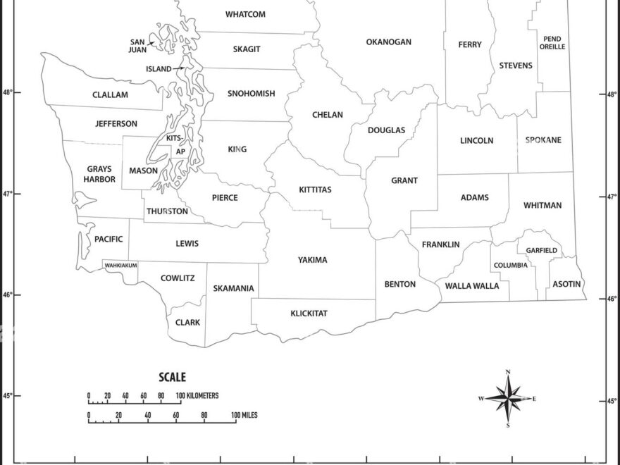 Washington State Outline Administrative And Political Vector Map In Black And White Stock Vector Image Art Alamy