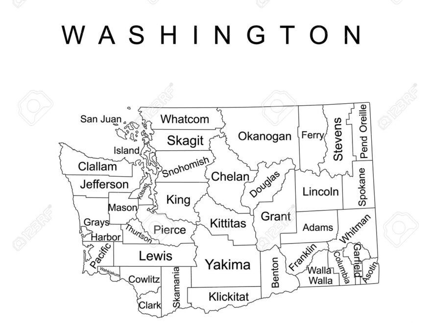 Washington State Vector Map Silhouette Illustration Isolated On White Background High Detailed Illustration United State Of America Country Washington Map With Separated County Royalty Free SVG Cliparts Vectors And Stock Illustration Image