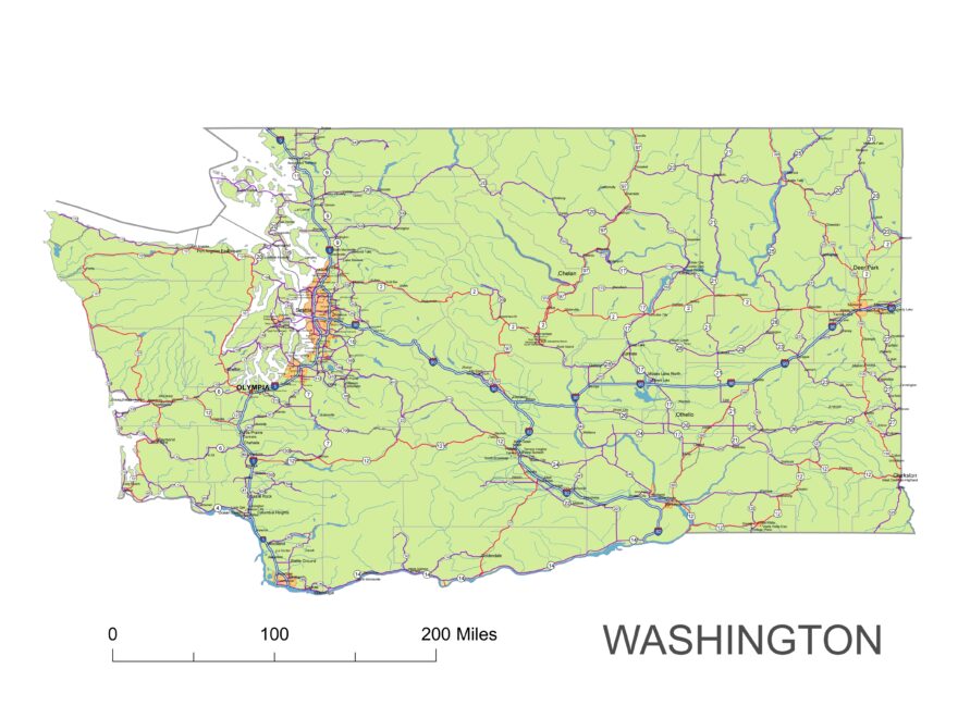 Washington State Vector Road Map Printable Vector Maps