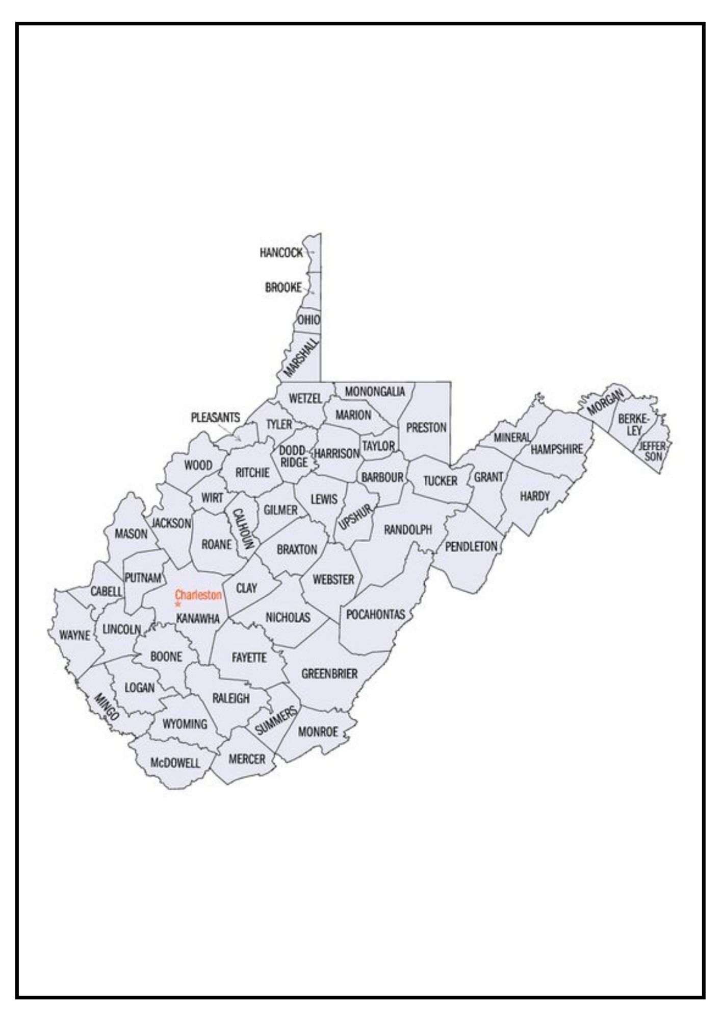 West Virginia Counties Map Printable
