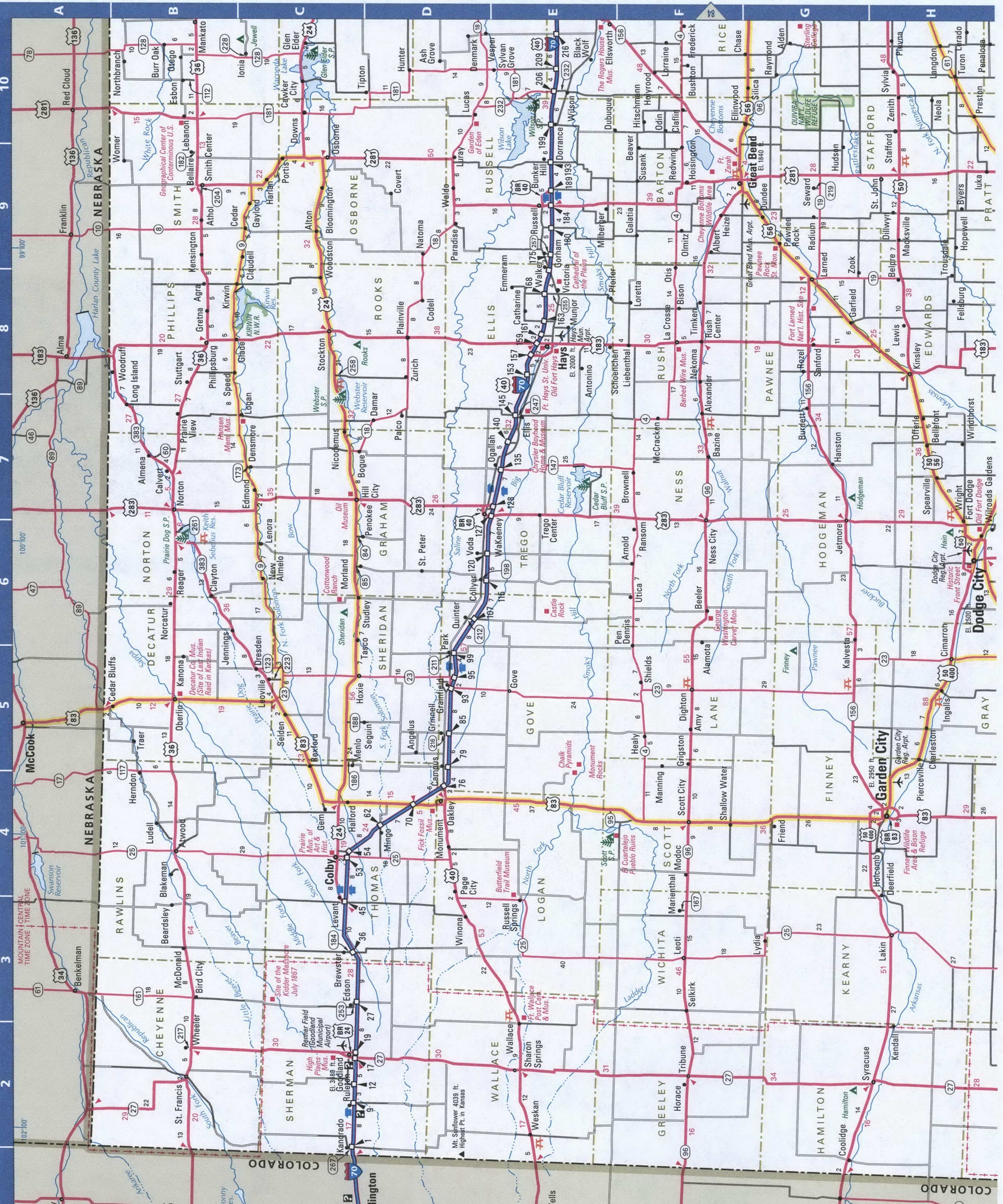 South West Kansas Printable Map
