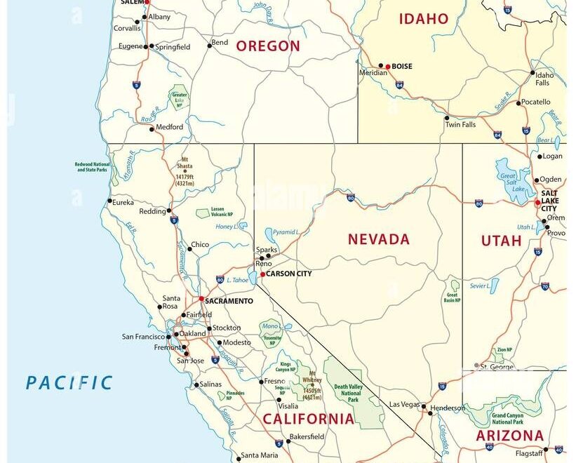 Western United States Road Map Hi res Stock Photography And Images Alamy