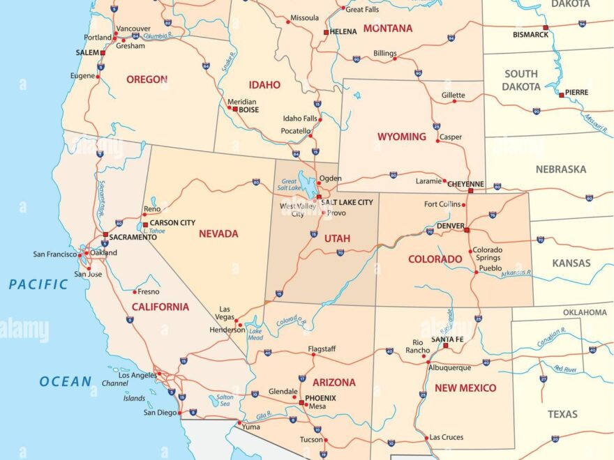 Western United States Road Map Hi res Stock Photography And Images Alamy